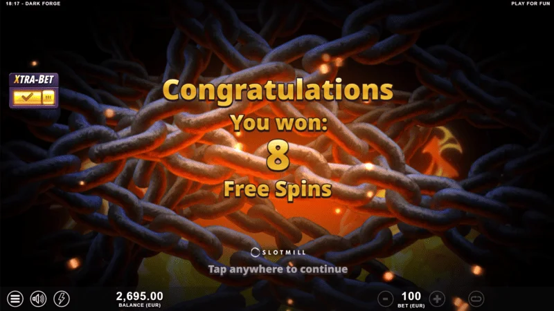 Dark Forge - pagsisimula ng Free Spins na may tatlong Scatter na simbolo