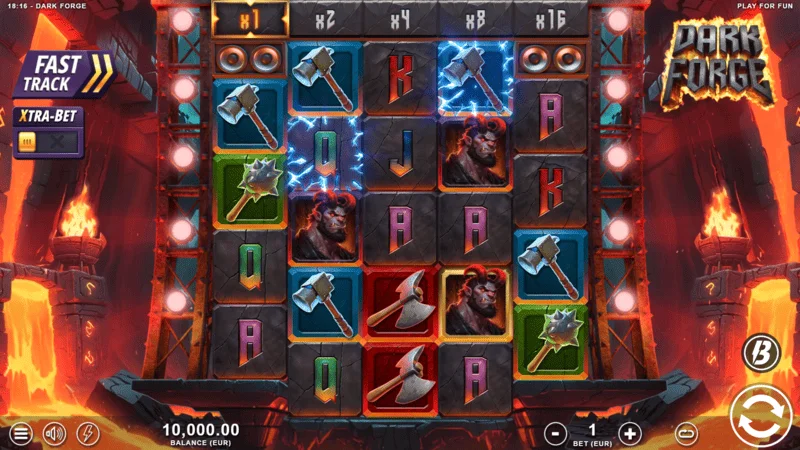 Dark Forge - pangunahing game screen na may 4-5-5-5-4 grid